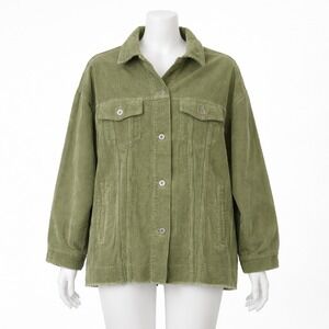 Zara Oversized Corduroy Trucker Shirt Jacket Women's Size Small Green Shacket